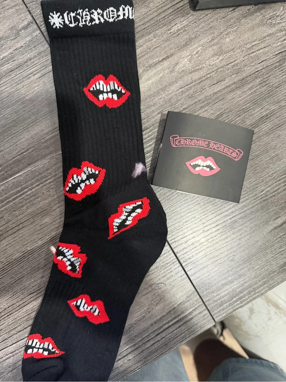 Chrome Hearts Men's Black Socks with Red Lip Motif